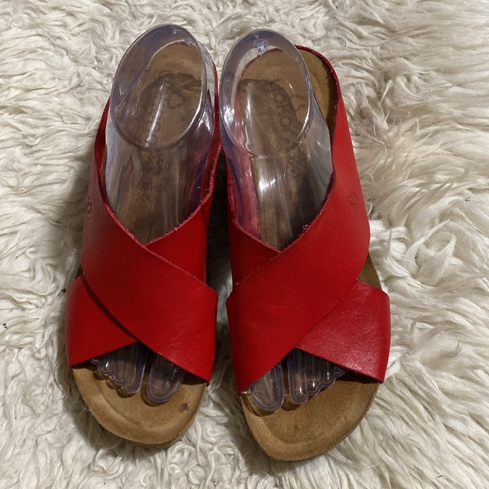 Yokono Candela Red Leather Criss Cross Cork‎ Wedge Slip on Sandals
WMs 9US 40EU - Picture 6 of 10